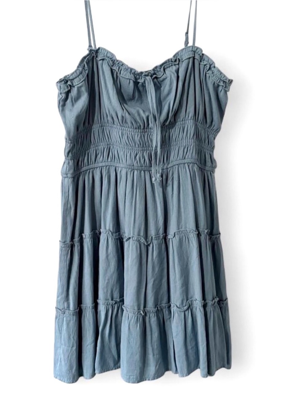 Trixxi Dusty Blue Tiered Mini Dress MEOT XL Smocked Waist Babydoll Boho